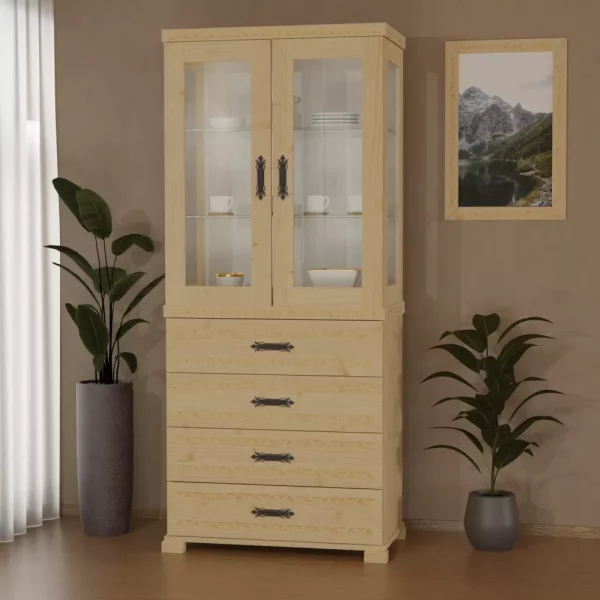 Sleboda, Vitrine aus Massivholz 80x176x45 (4 schubladen)